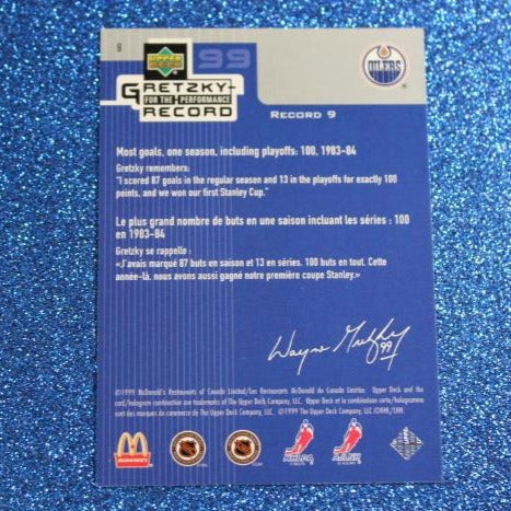1999 WAYNE GRETZKY # 9 McDONALD'S PERFORMANCE RECORD FOIL UPPER DECK OILERS NHL