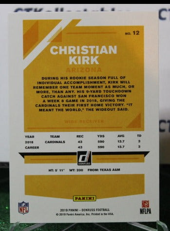 2019 PANINI DONRUSS CHRISTIAN KIRK # 12 NFL CARDINALS GRIDIRON CARD