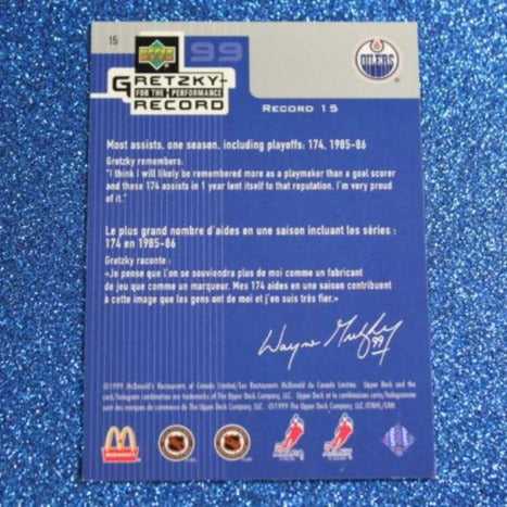 1999 WAYNE GRETZKY # 15 McDONALD'S PERFORMANCE RECORD FOIL UPPER DECK OILERS NHL