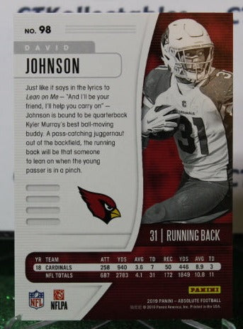 2019 PANINI ABSOLUTE DAVID JOHNSON # 98 NFL CARDINALS GRIDIRON CARD