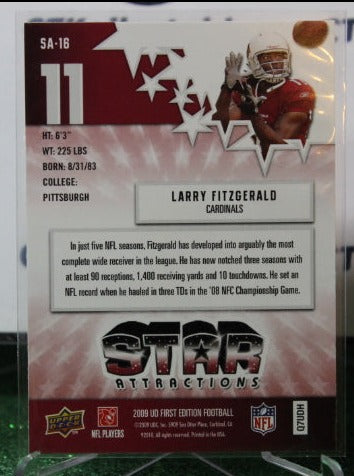 2009 UPPER DECK LARRY FITZGERALD # SA-16 STAR ATTACTIONS NFL CARDINALS GRIDIRON CARD