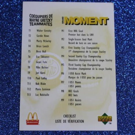 1998 WAYNE GRETZKY # CHECK LIST McDONALD'S TEAMMATES FOIL UPPER DECK OILERS / KINGS / RANGERS NHL