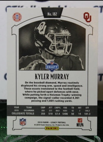 2019 PANINI LEGACY KYLER MURRAY # 182 ROOKIE NFL CARDINALS GRIDIRON CARD