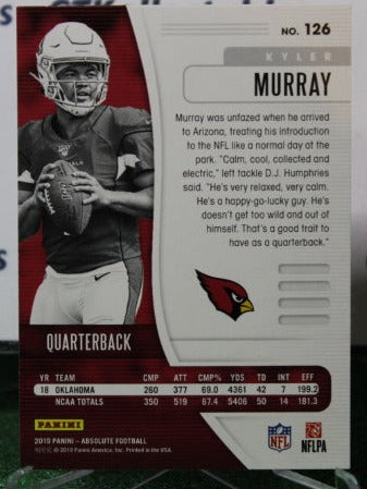 2019 PANINI ABSOLUTE KYLER MURRAY # 126 ROOKIE NFL CARDINALS GRIDIRON CARD