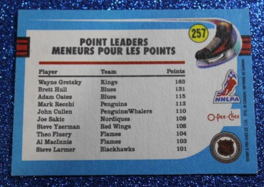 WAYNE GRETZKY # 257 LEAGUE LEADERS 1991 O PEE-CHEE L A KINGS NHL