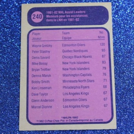 1981 - 1982 0-PEE CHEE WAYNE GRETZKY # 240 ASSIST LEADER EDMONTON OILERS NHL