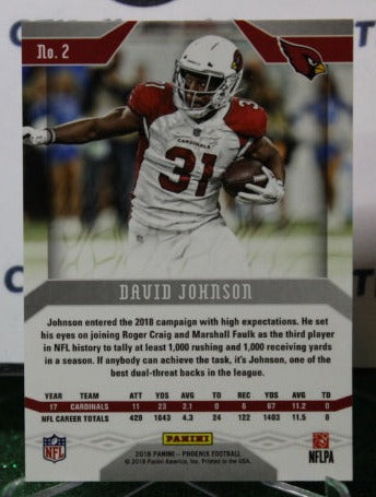 2018 PANINI PHOENIX DAVID JOHNSON # 2 NFL CARDINALS GRIDIRON CARD
