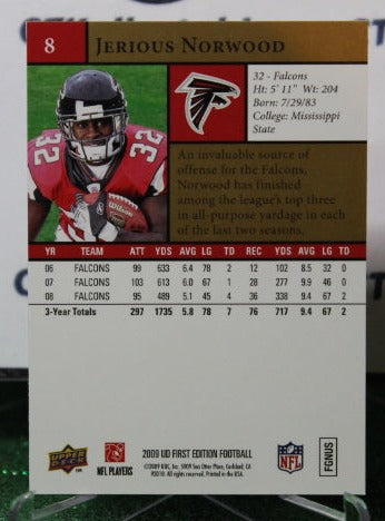 2009 UPPER DECK JERIOUS NORWOOD # 8 GOLD NFL FALCONS GRIDIRON CARD