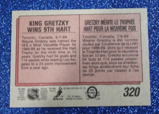 WAYNE GRETZKY # 320 HART TROPHY O PEE-CHEE 1989 L A KINGS NHL