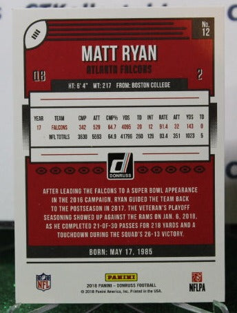 2018 PANINI DONRUSS MATT RYAN # 12 NFL FALCONS GRIDIRON CARD