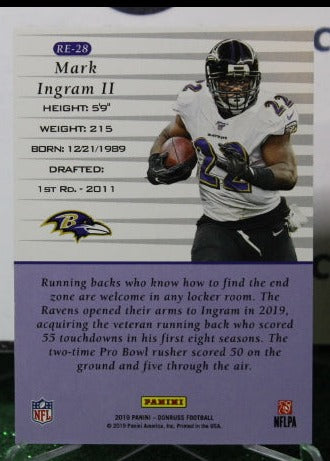 2019 PANINI DONRUSS MARK INGRAM II # RE-28 NFL RAVENS GRIDIRON CARD