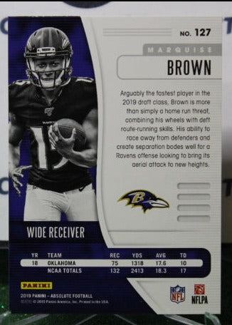 2019 PANINI ABSOLUTE MARQUISE BROWN # 127 ROOKIE NFL RAVENS GRIDIRON CARD