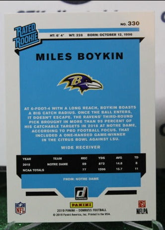 2019 PANINI DONRUSS MILES BOYKIN # 330 RATED ROOKIE NFL RAVENS GRIDIRON CARD