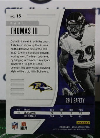 2019 PANINI ABSOLUTE KARL THOMAS III # 15 NFL RAVENS GRIDIRON CARD