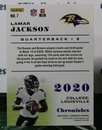 2020 PANINI CHRONIC;ES LAMAR JACKSON # 7 BRONZE NFL RAVENS GRIDIRON CARD
