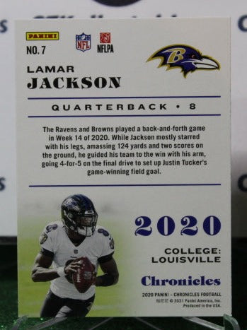 2020 PANINI CHRONIC;ES LAMAR JACKSON # 7 NFL RAVENS GRIDIRON CARD