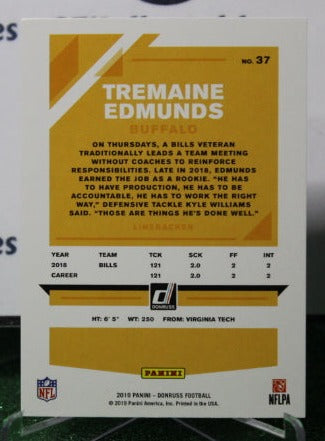 2019 PANINI DONRUSS TREMAINE EDMUNDS # 37 NFL BUFFALO BILLS GRIDIRON CARD