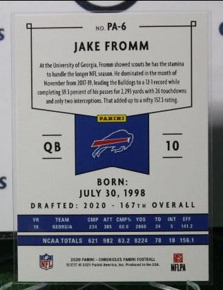 2020 PANINI CHRONICLES JAKE FROMM # PA-6 ROOKIE BRONZE NFL BUFFALO BILLS GRIDIRON CARD