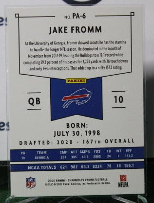 2020 PANINI CHRONICLES JAKE FROMM # PA-6 ROOKIE NFL BUFFALO BILLS GRIDIRON CARD