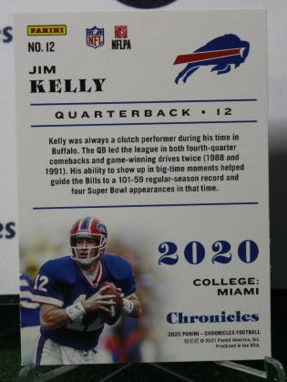 2020 PANINI CHRONICLES JIM KELLY # 12 NFL BUFFALO BILLS GRIDIRON CARD