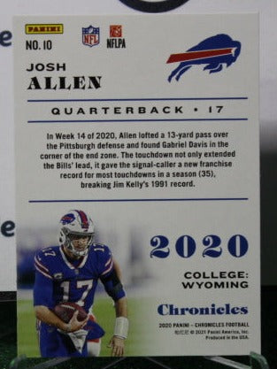 2020 PANINI CHRONICLES JOSH ALLEN # 10 NFL BUFFALO BILLS GRIDIRON CARD