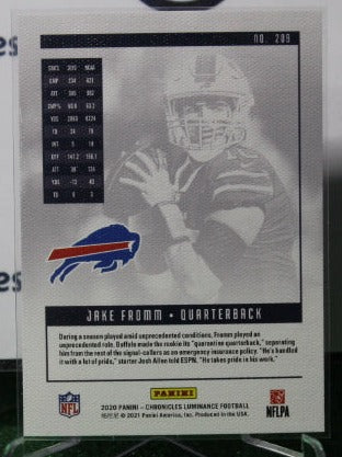 2020 PANINI CHRONICLES LUMINANCE JAKE FROMM # 209 ROOKIE NFL BUFFALO BILLS GRIDIRON CARD