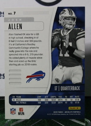 2019 PANINI ABSOLUTE JOSH ALLEN # 7 NFL BUFFALO BILLS GRIDIRON CARD