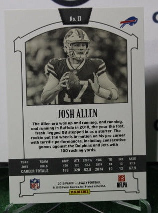 2019 PANINI LEGACY JOSH ALLEN # 13 NFL BUFFALO BILLS GRIDIRON CARD