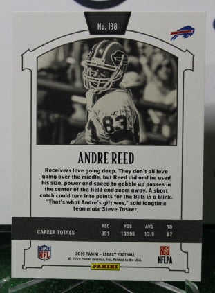2019 PANINI LEGACY LEGENDS ANDRE REED # 138 NFL BUFFALO BILLS GRIDIRON CARD
