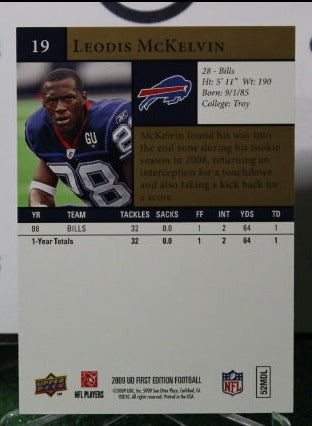 2009 UPPER DECK LEODIS McKELVIN # 19 GOLD NFL BUFFALO BILLS GRIDIRON CARD