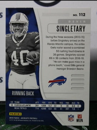 2019 PANINI ABSOLUTE DEVIN SINGLETARY # 112 GREEN ROOKIE NFL BUFFALO BILLS GRIDIRON CARD