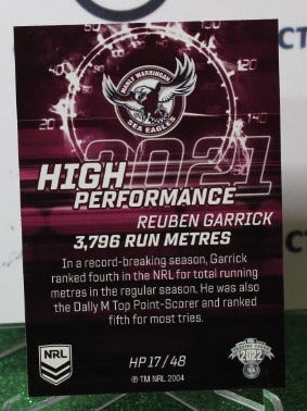2022 NRL TRADERS REUBEN GARRICK # HP 17/48 HIGH PERFORMANCE MANLY SEA EAGLES
