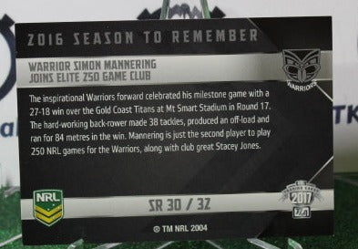 2017 NRL TRADERS SIMON MANNERING # SR 30/32 SEASON TO REMEMBER NEW ZEALAND WARRIORS