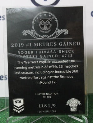 2019 NRL TRADERS ROGER TUIVASA-SHECK # LLS 1/9 METRES GAINED SILVER NEW ZEALAND WARRIORS