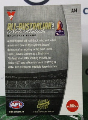 2015 SELECT HONOURS 2 AFL NICK MALCESKI # AA4 ALL-AUSTRALIAN SYDNEY SWANS