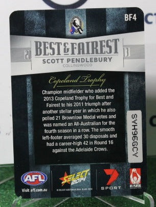 2014 SELECT AFL SCOTT PENDLEBURY # BF4 BEST AND FAIREST COLLINGWOOD MAGPIES