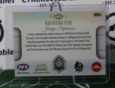 2019 SELECT DOMINANCE AFL JAIDYN STEPHENSON # MW4 NAB RISING STAR COLLINGWOOD