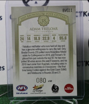 2020 SELECT PRESTIGE AFL ADAM TRELOAR # BVG11 BROWNLOW VOTE GETTERS 080/80 COLLINGWOOD
