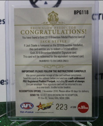 2018 SELECT AFL JACK STEELE # BPG118 BROWNLOW PREDICTOR 223/250 ST. KILDA SAINTS