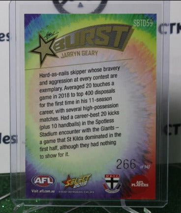 2019 SELECT AFL JARRYN GEARY # SBTD59 STAR BURST 266/540 ST. KILDA SAINTS