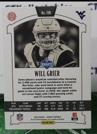 2019 PANINI LEGACY WILL GRIER # 198 ROOKIE NFL CAROLINA PANTHERS GRIDIRON CARD