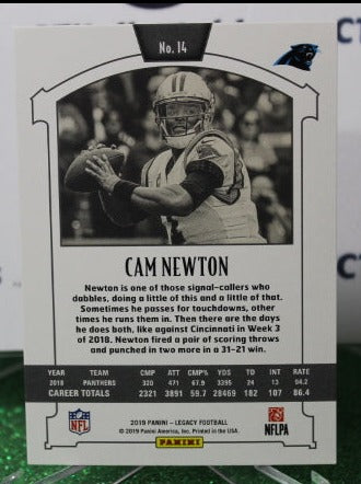 2019 PANINI LEGACY CAM NEWTON # 14 NFL CAROLINA PANTHERS GRIDIRON CARD