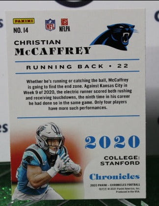 2020 PANINI CHRONICLES CHRISTIAN McCAFFREY # 14 NFL CAROLINA PANTHERS GRIDIRON CARD