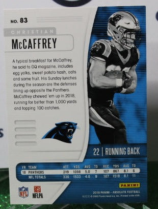 2019 PANINI ABSOLUTE CHRISTIAN McCAFFREY # 83 NFL CAROLINA PANTHERS GRIDIRON CARD