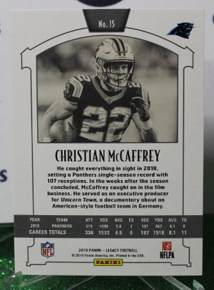 2019 PANINI LEGACY CHRISTIAN McCAFFREY # 15 NFL CAROLINA PANTHERS GRIDIRON CARD