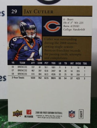 2009 UPPER DECK JAY CUTLER # 29 GOLD NFL CHICAGO BEARS GRIDIRON CARD