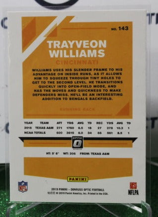 2019 PANINI DONRUSS OPTIC TRAYVEON WILLIAMS # 143 ROOKIE NFL CINCINNATI BENGALS GRIDIRON CARD