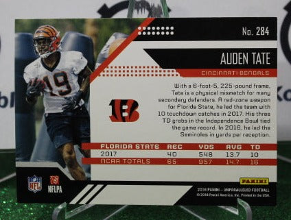 2018 PANINI UNPARALLELED AUDEN TATE # 284 ROOKIE NFL CINCINNATI BENGALS GRIDIRON CARD