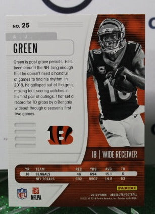 2019 PANINI ABSOLUTE A.J. GREEN # 25 NFL CINCINNATI BENGALS GRIDIRON CARD