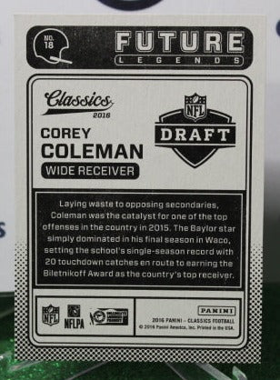 2016 PANINI CLASSICS COREY COLEMAN # 18 FUTURE LEGENDS NFL CLEVELAND BROWNS GRIDIRON CARD